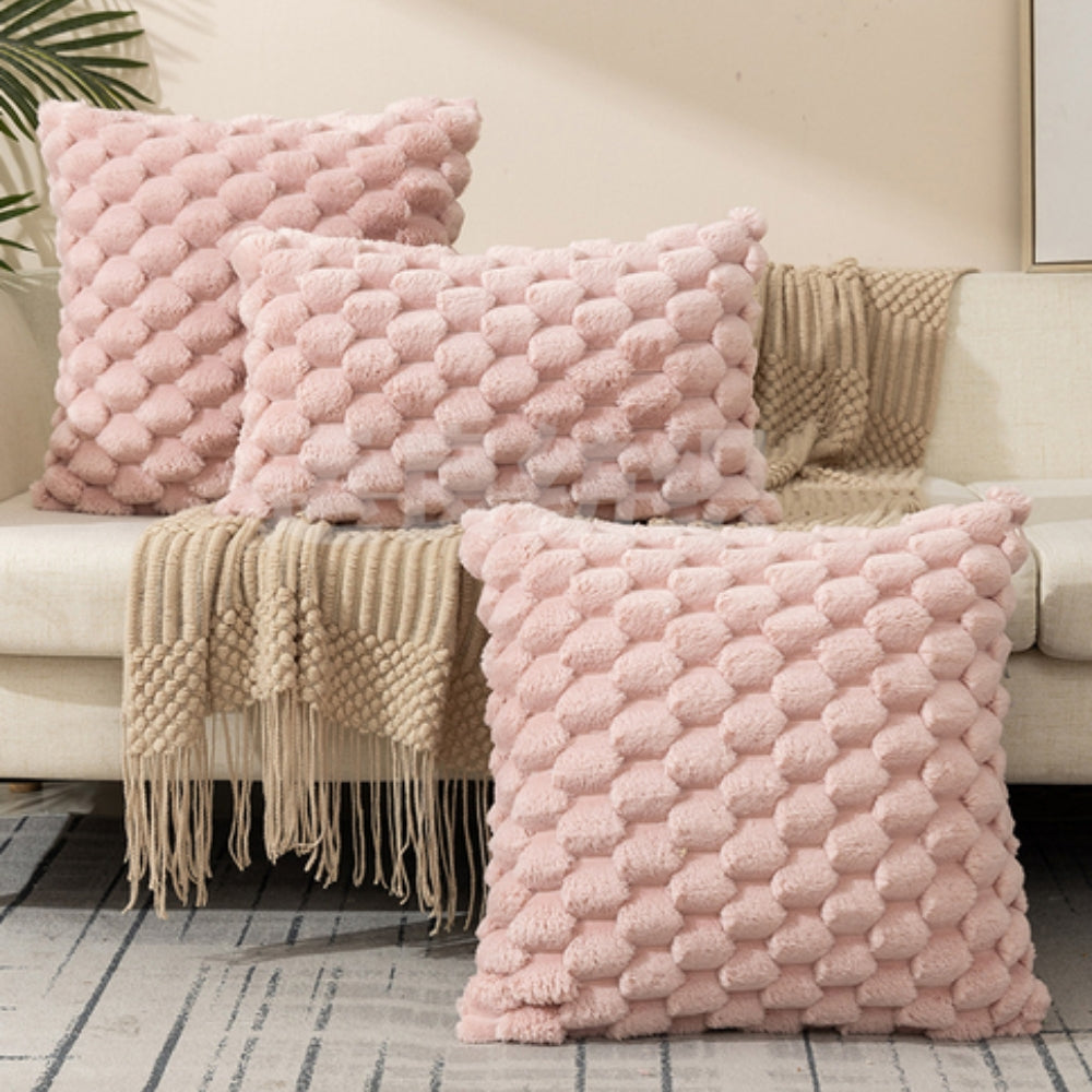 3D Plush Cushion Cover – Soft Weave Design