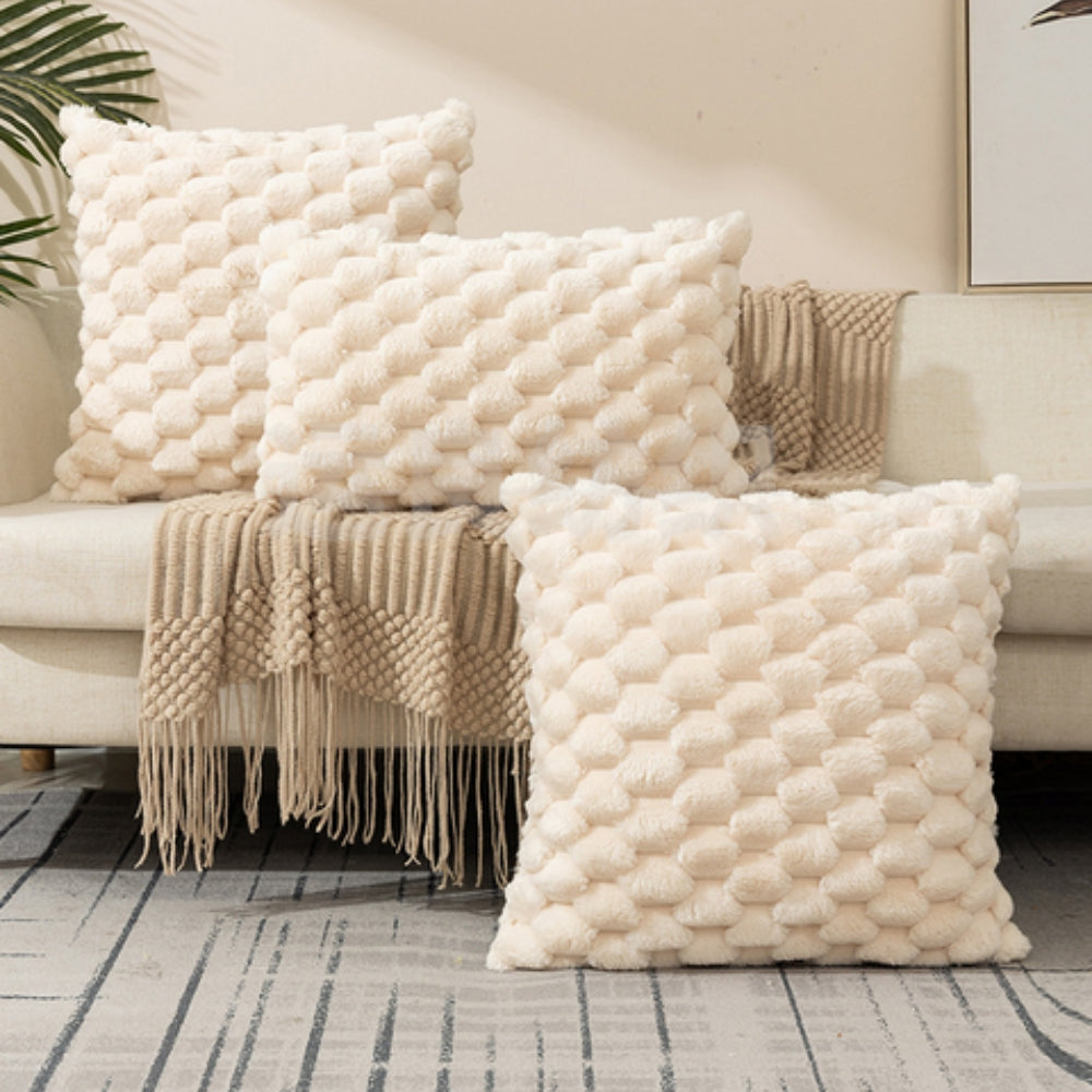 3D Plush Cushion Cover – Soft Weave Design