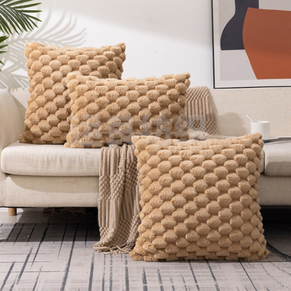 3D Plush Cushion Cover – Soft Weave Design