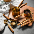 Stainless Steel Measuring Cups and Spoons Set with Oak Handles – 8 Pieces for Accurate Cooking