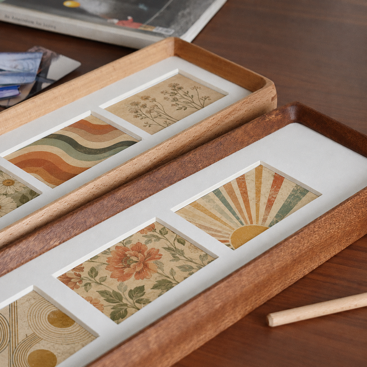 Elegant Natural Wood Triple Photo Frame for Desktop Use