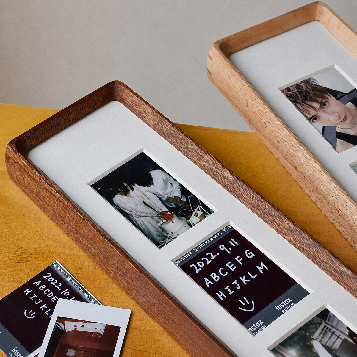 Elegant Natural Wood Triple Photo Frame for Desktop Use