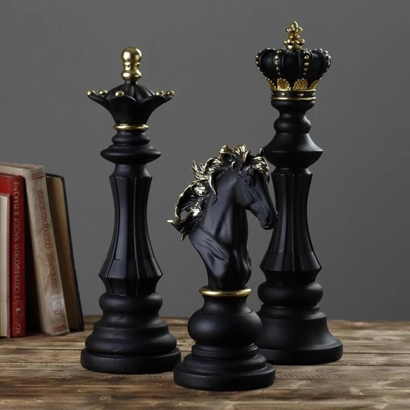 Elegant Chess Piece Statues - King, Queen & Knight Home Accent
