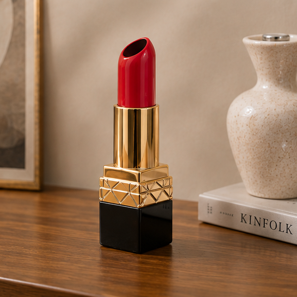 Chic Lipstick-Inspired Decorative Vase in Bold Red