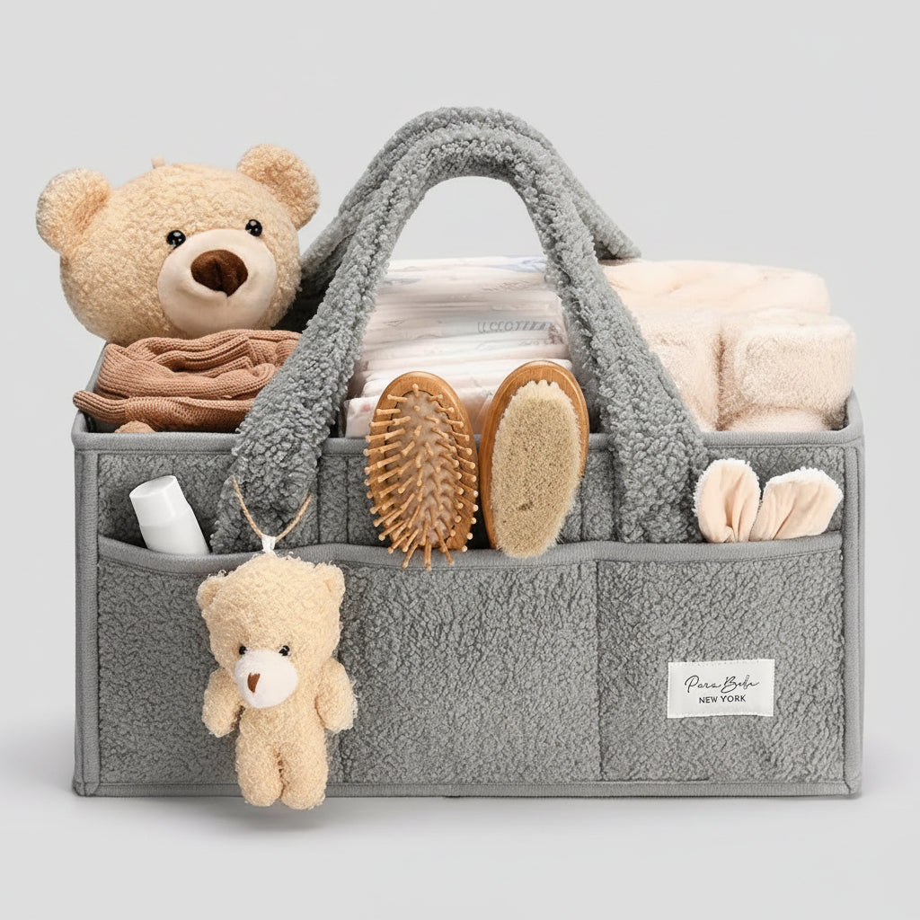Baby Storage Basket - Plush Sherpa Diaper Organizer Caddy