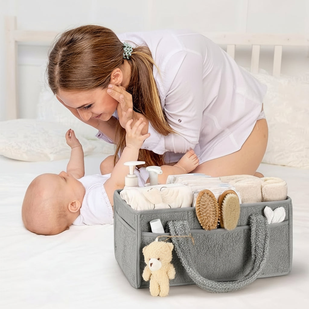 Baby Storage Basket - Plush Sherpa Diaper Organizer Caddy