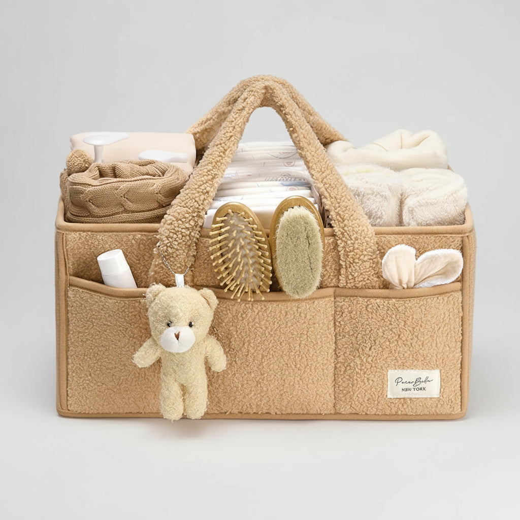 Baby Storage Basket - Plush Sherpa Diaper Organizer Caddy