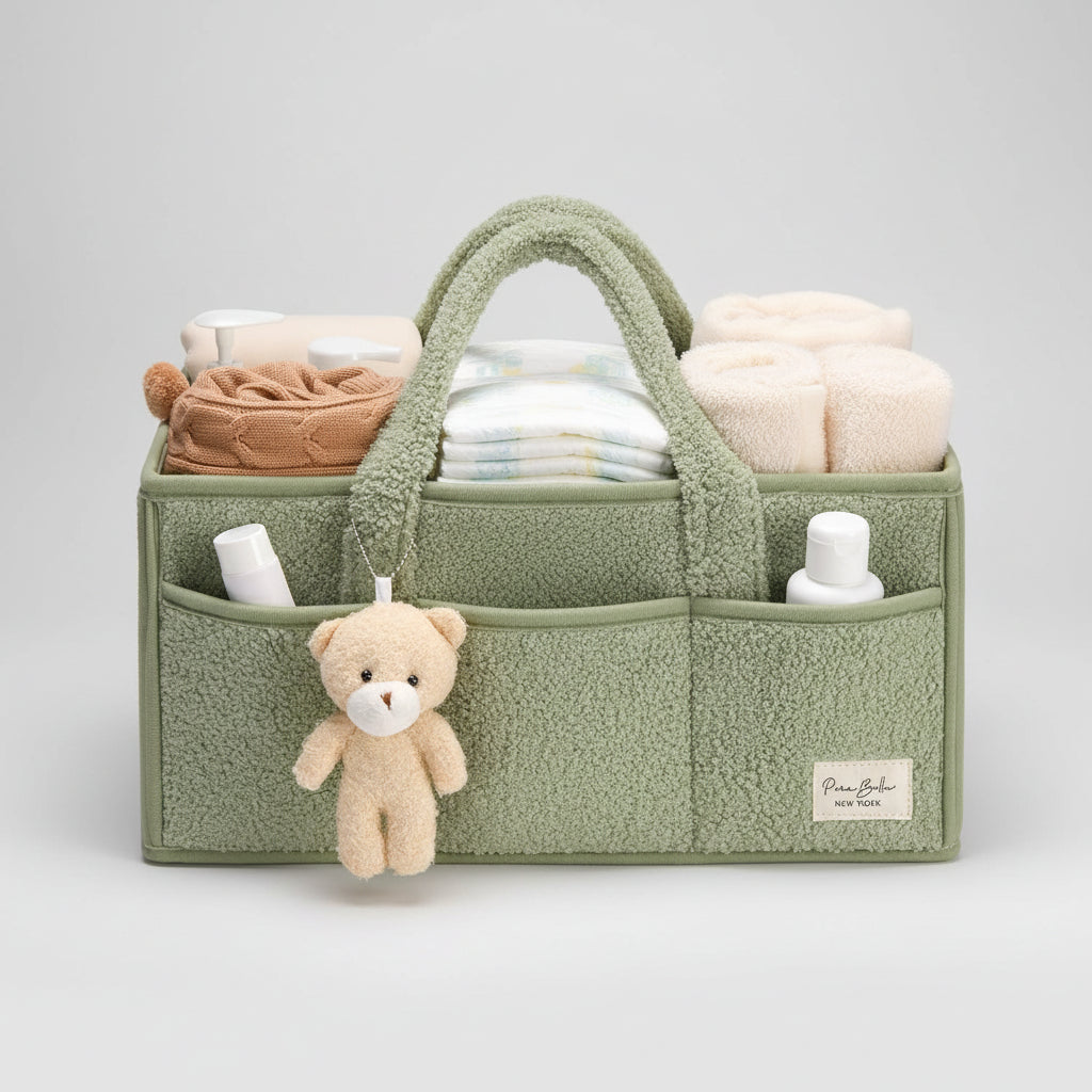 Baby Storage Basket - Plush Sherpa Diaper Organizer Caddy