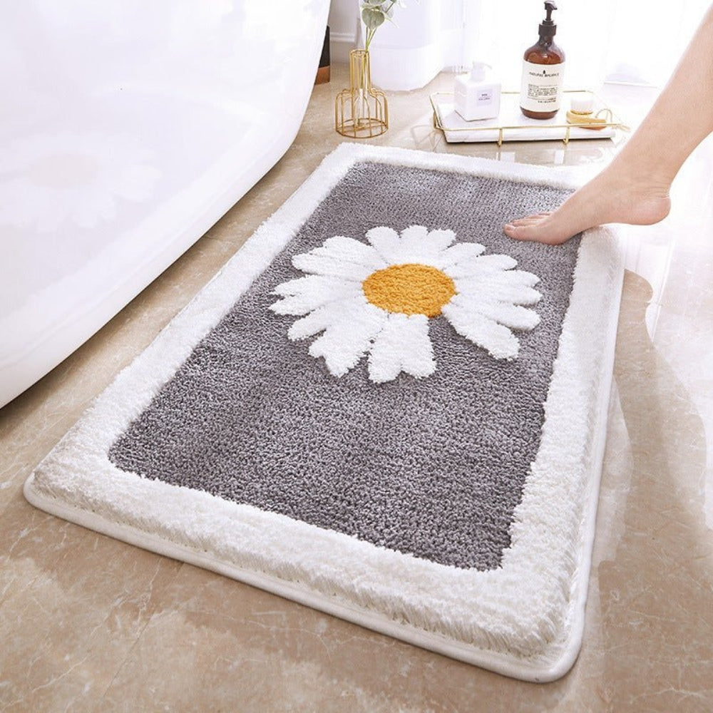 Floral Design Non-Slip Bath Mat - Soft Microfiber Material