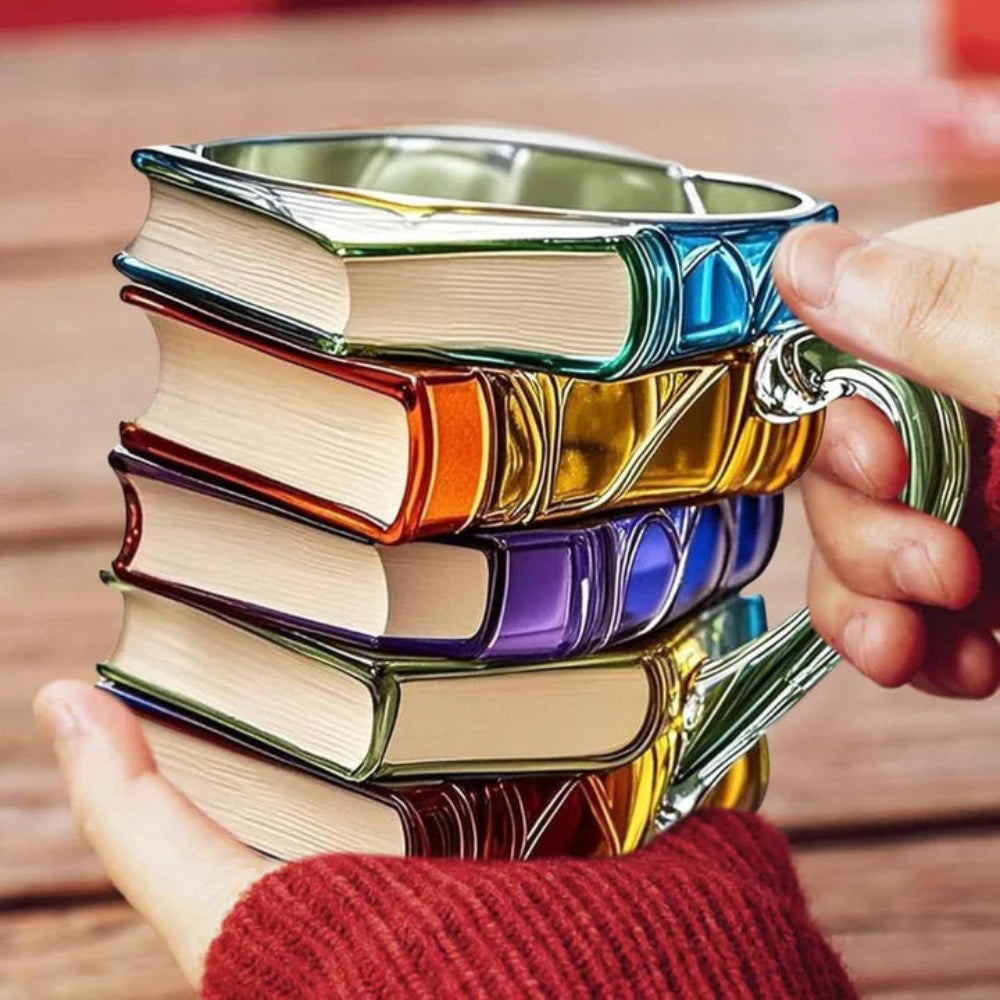 Handcrafted Glass Coffee Mug with 3D Book Design