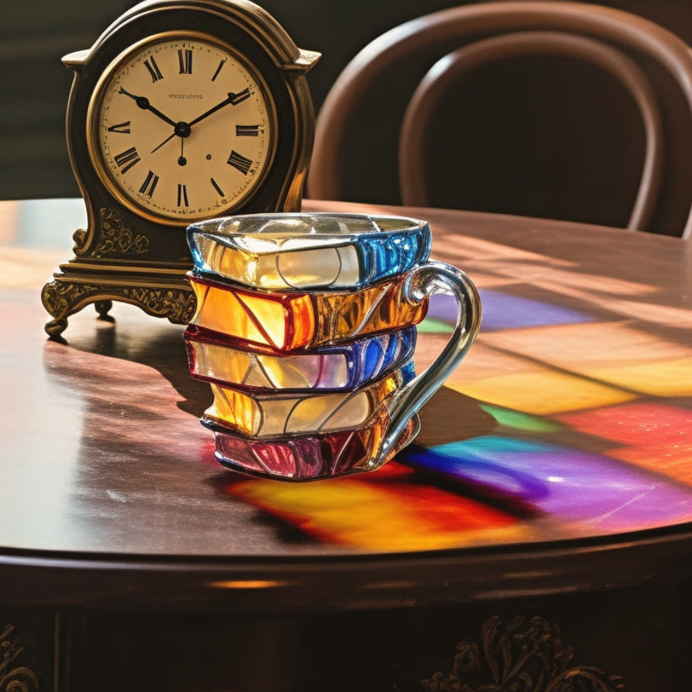 Handcrafted Glass Coffee Mug with 3D Book Design