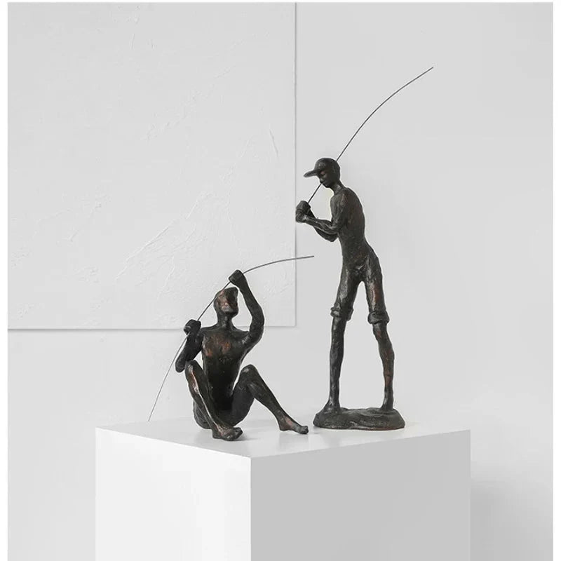 Artisan Crafted Fishing Enthusiast Sculpture - Unique Home Accent