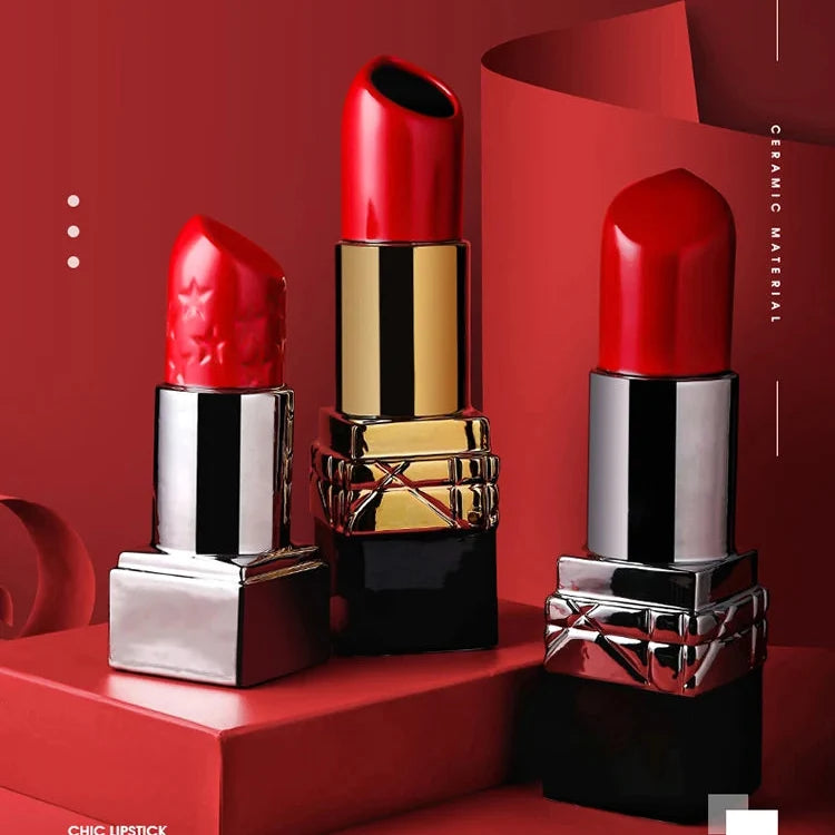 Chic Lipstick-Inspired Decorative Vase in Bold Red