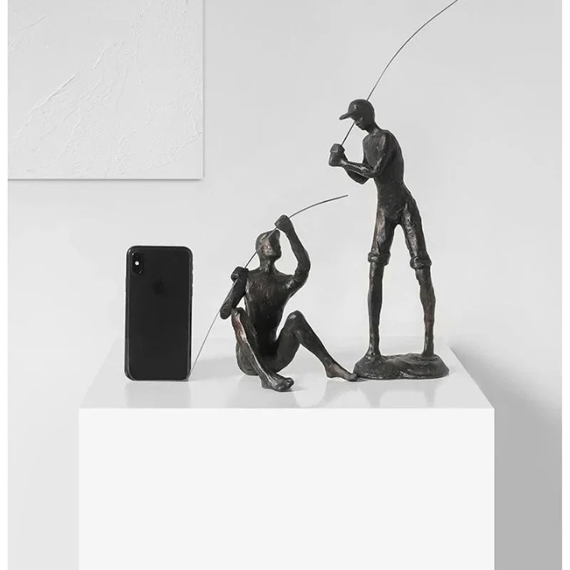 Artisan Crafted Fishing Enthusiast Sculpture - Unique Home Accent
