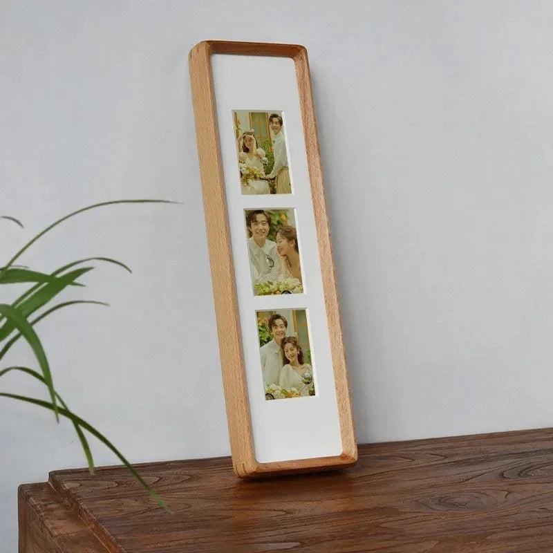 Elegant Natural Wood Triple Photo Frame for Desktop Use