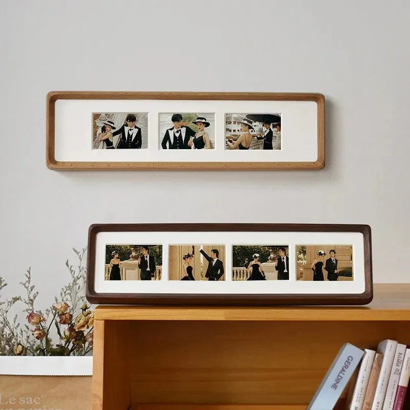 Elegant Natural Wood Triple Photo Frame for Desktop Use