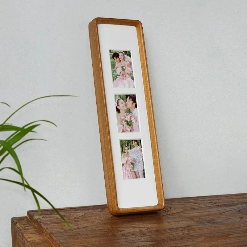 Elegant Natural Wood Triple Photo Frame for Desktop Use