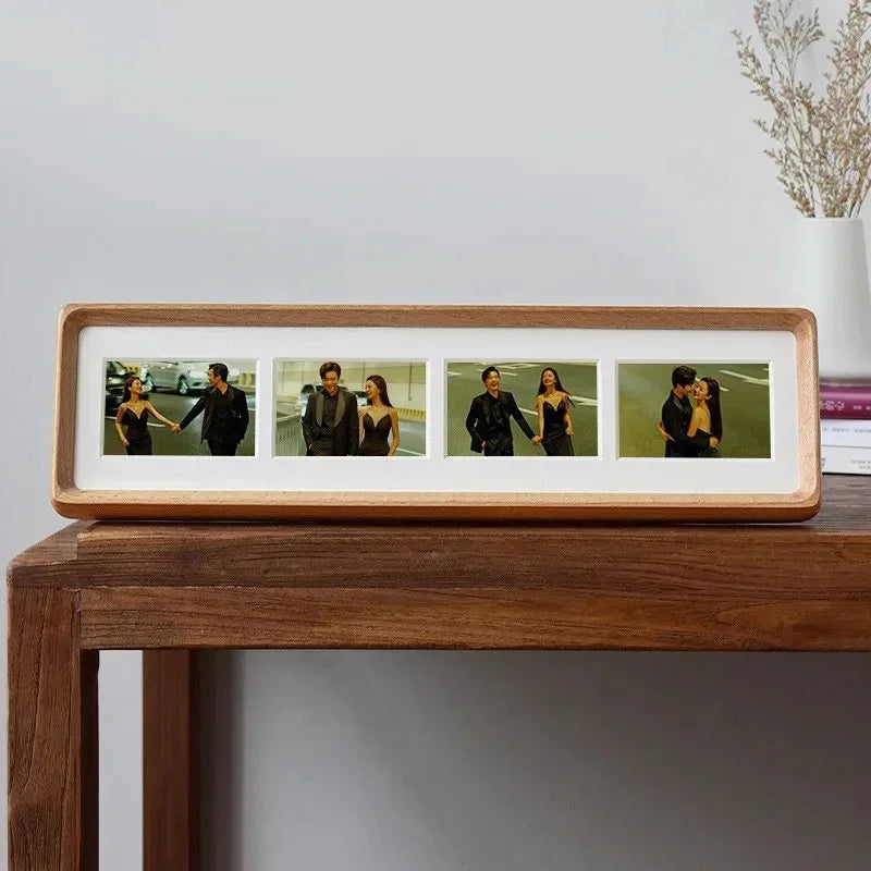 Elegant Natural Wood Triple Photo Frame for Desktop Use