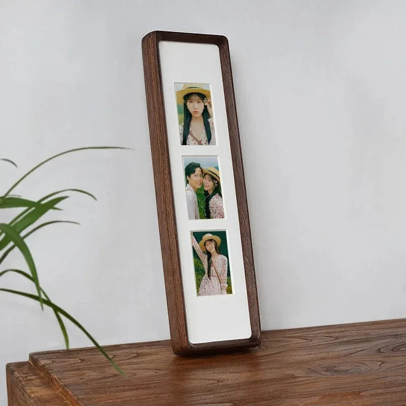 Elegant Natural Wood Triple Photo Frame for Desktop Use