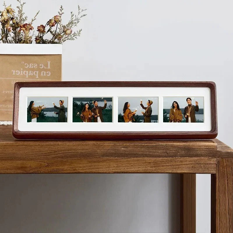 Elegant Natural Wood Triple Photo Frame for Desktop Use