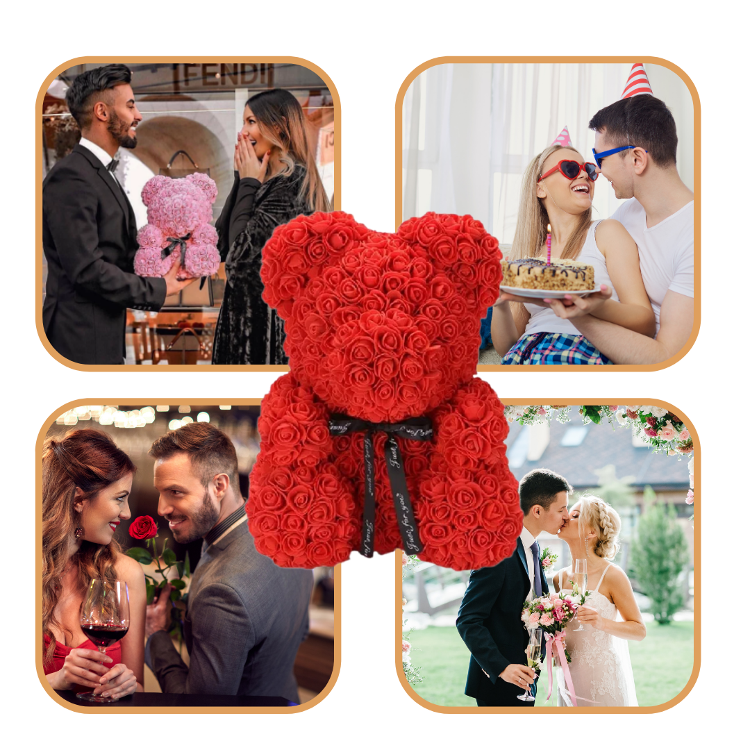 Romantic Foam Rose Teddy Bear Gift Decoration with Floral Design