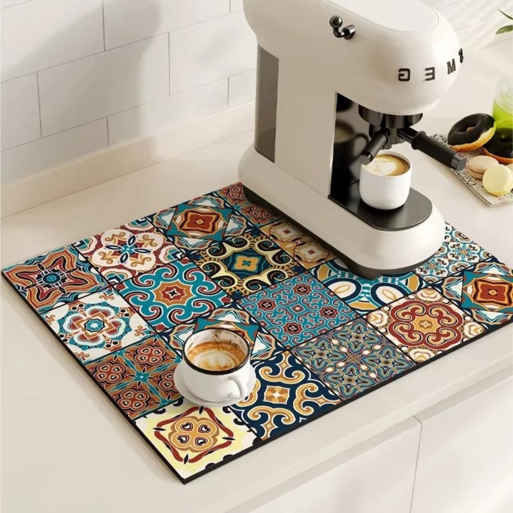 Absorbent Coffee Mat in Vintage Design - Essential Kitchen Accessory