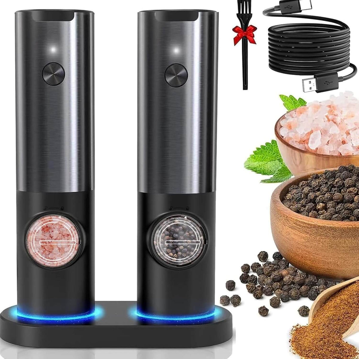 Sleek Rechargeable Spice Grinder Set – USB Powered, Adjustable Grind
