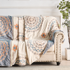 100% Cotton Boho Mandala Throw Blanket (Machine Washable)