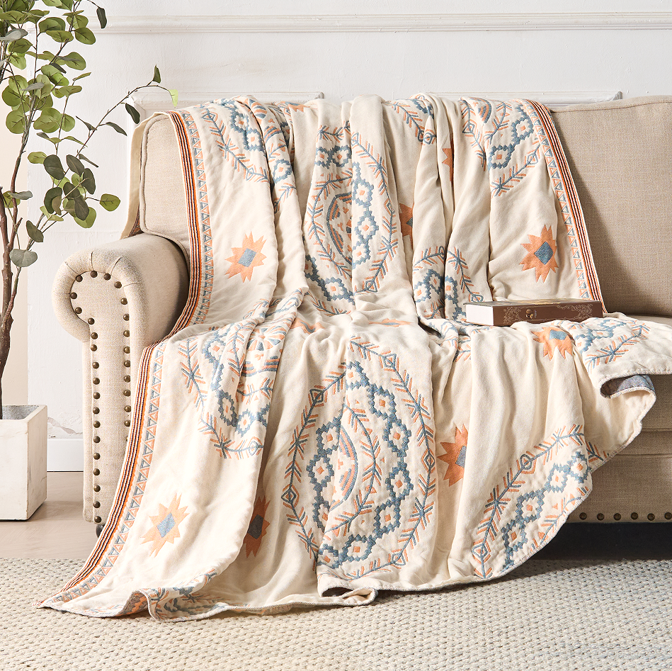 100% Cotton Boho Mandala Throw Blanket (Machine Washable)