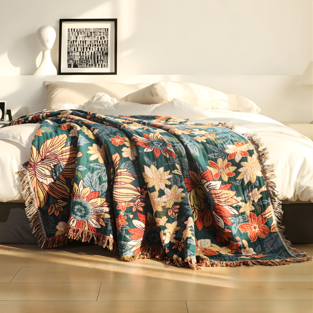 100% Cotton Double Gauze Tassel-Edged Throw Blanket
