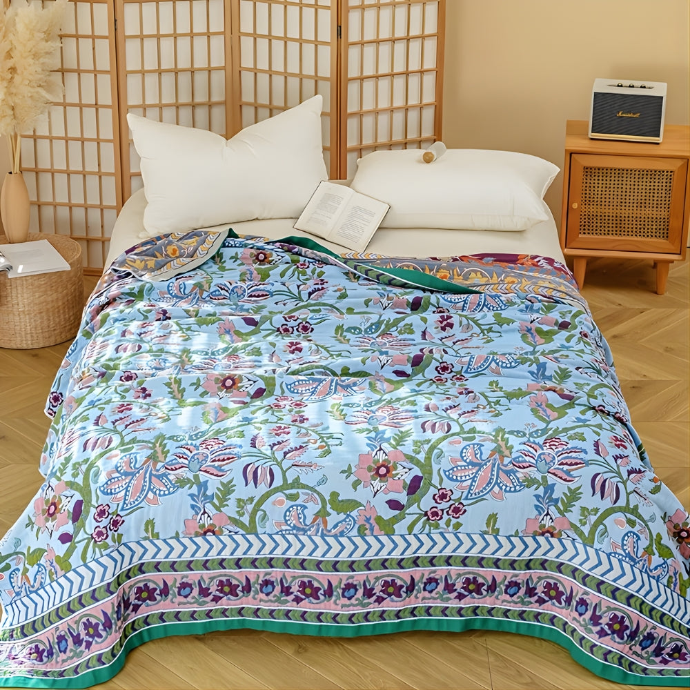100% Cotton Reversible European Floral Jacquard Blanket
