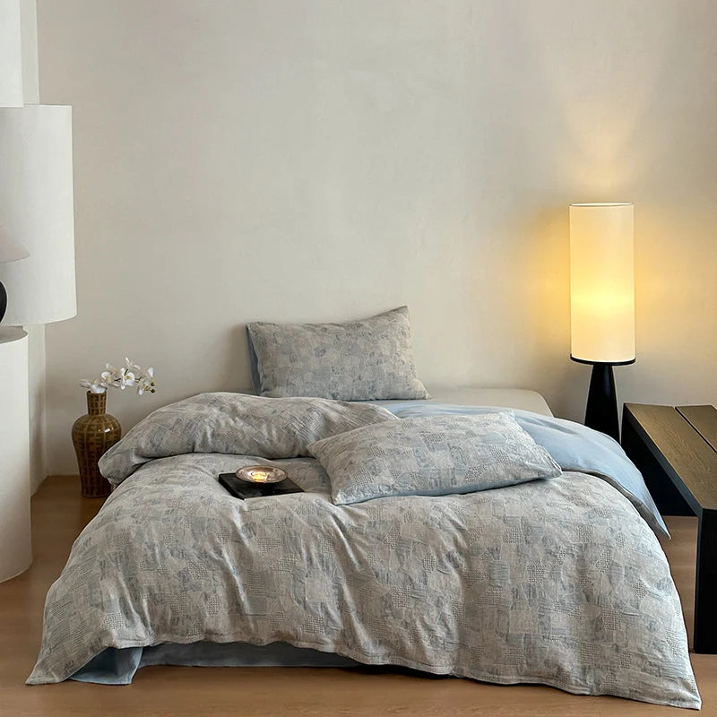 4-Piece Bedding Set Linen-Cotton Geometric Patchwork