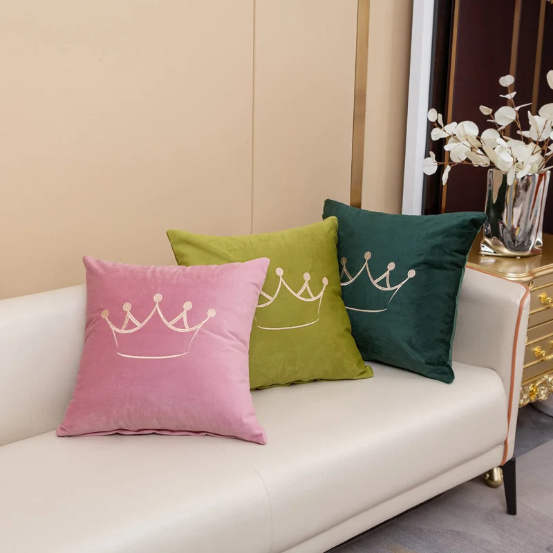 Accent Pillow Velvet Embroidered Crown Machine Washable