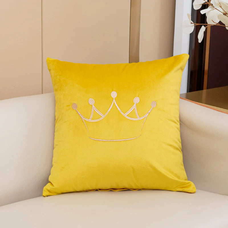 Accent Pillow Velvet Embroidered Crown Machine Washable