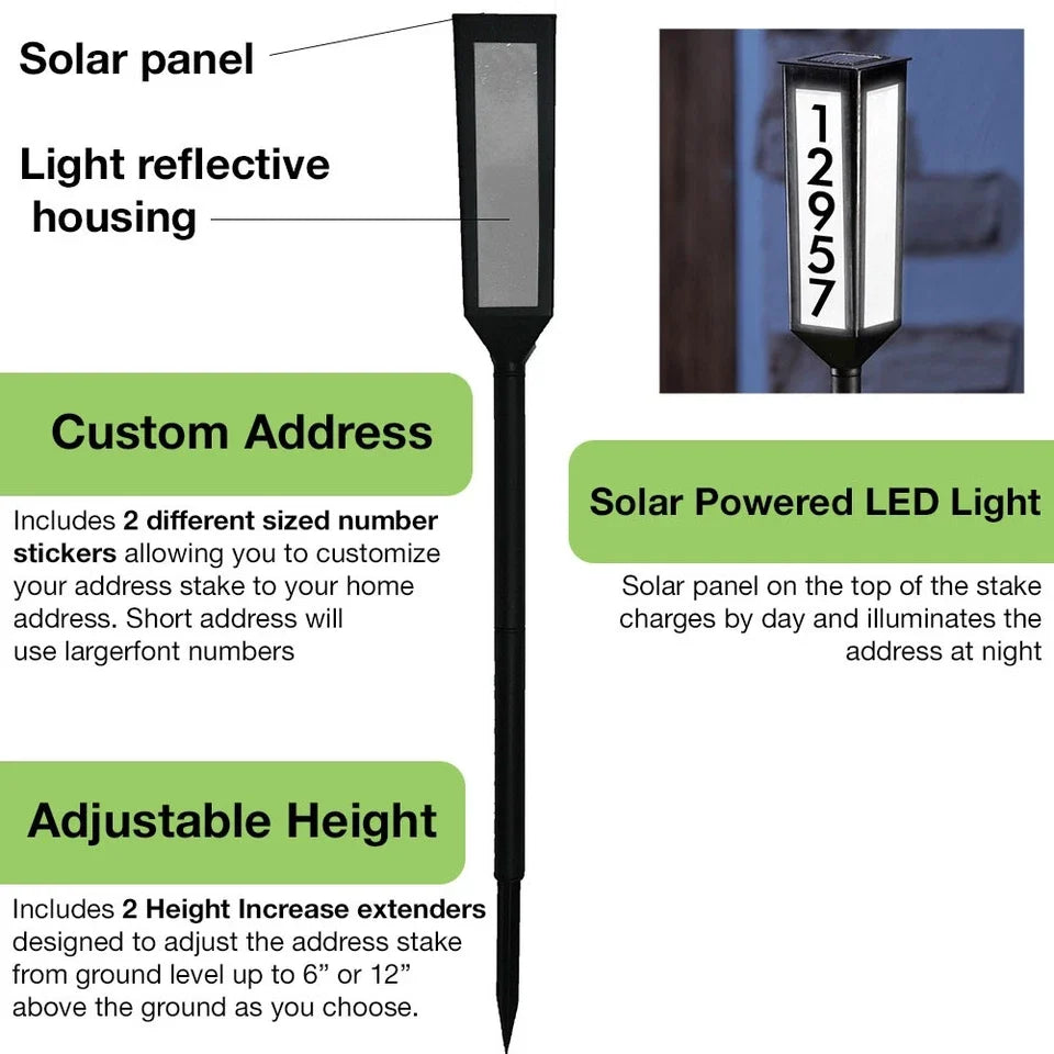 Address Stake Solar-Powered LED Adjustable Height