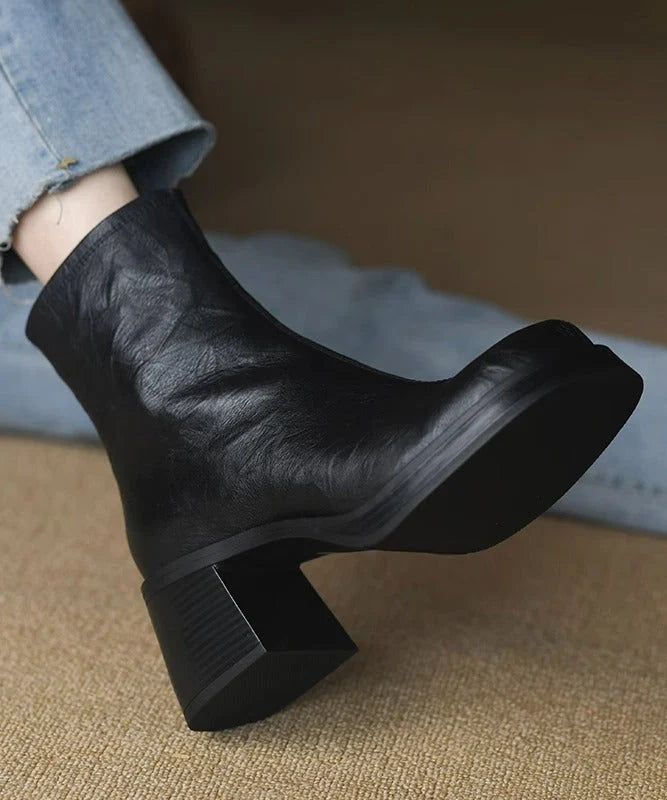 Ankle Boots Chunky Heel Zip Closure Flexible Rubber Sole