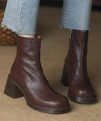 Ankle Boots Chunky Heel Zip Closure Flexible Rubber Sole