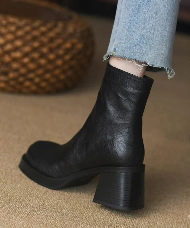 Ankle Boots Chunky Heel Zip Closure Flexible Rubber Sole