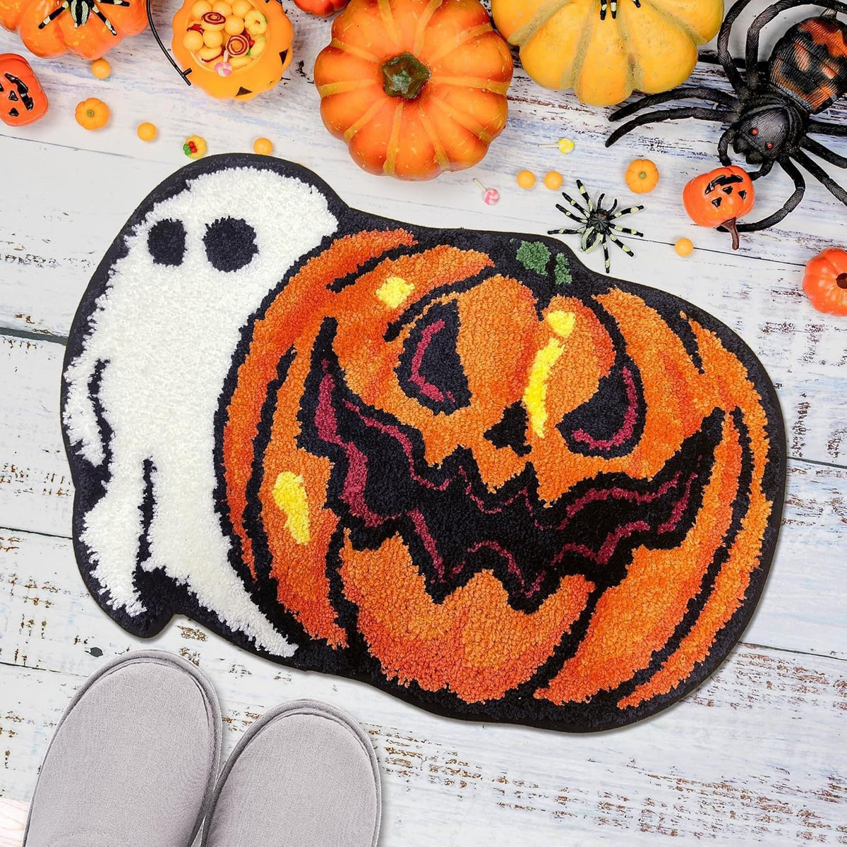Area Rug Pumpkin Shape Soft Plush Non-Slip Backing