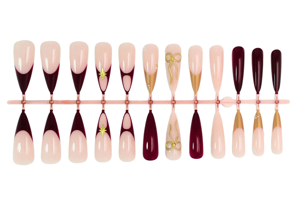 Artificial Nail Set Gold Accented Reusable & Waterproof