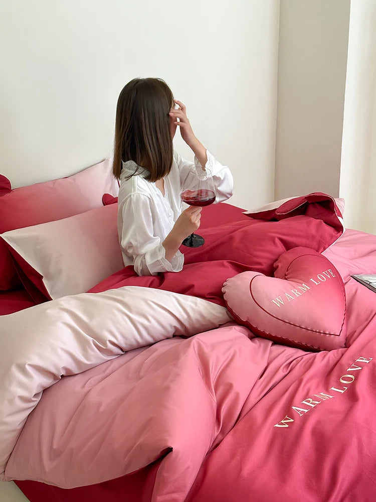 Bedding Set Cotton Satin Reversible Four-Piece
