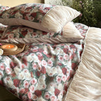 Bedding Set Satin Rose Pattern & Gathered Bed Skirt