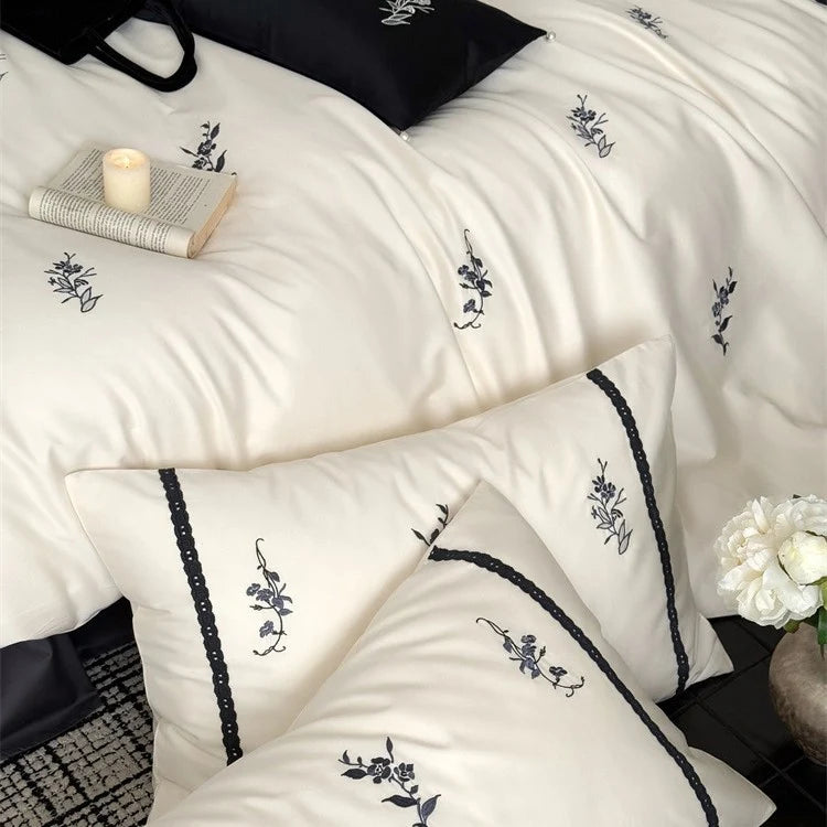 Bedding Set Satin Temperature-Regulating Floral Embroidery