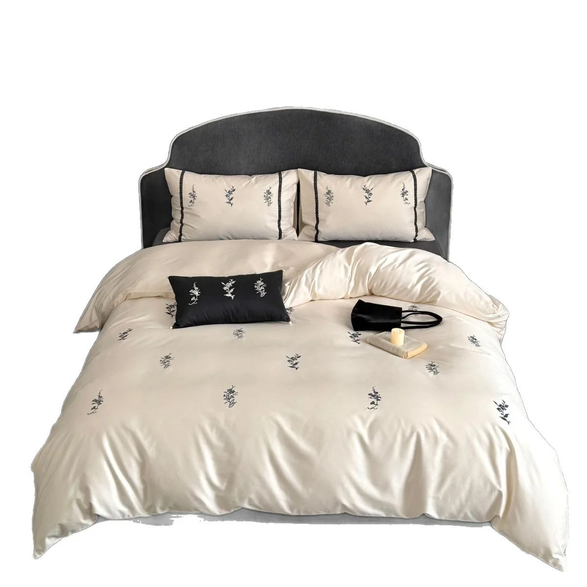 Bedding Set Satin Temperature-Regulating Floral Embroidery