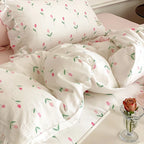 Bedding Set Soft Cotton Floral Ruffle Concealed Zipper