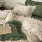 Bedding Set Soft Cotton Floral Ruffle Concealed Zipper