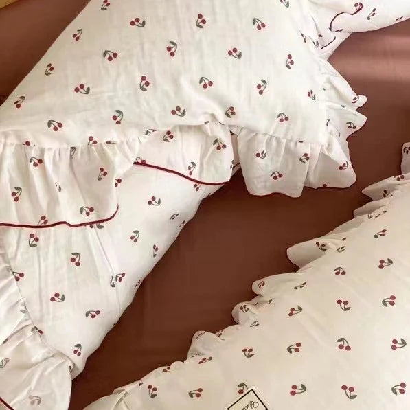 Bedding Set Soft Cotton Floral Ruffle Concealed Zipper