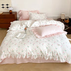 Bedding Set Soft Cotton Floral Ruffle Concealed Zipper