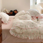 Bedding Set Soft Cotton Floral Ruffle Concealed Zipper