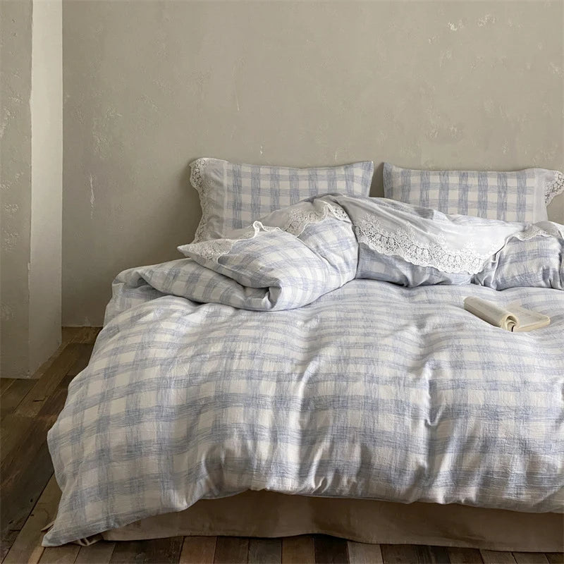 Bedding Set Washed Cotton Breathable Lace Trim